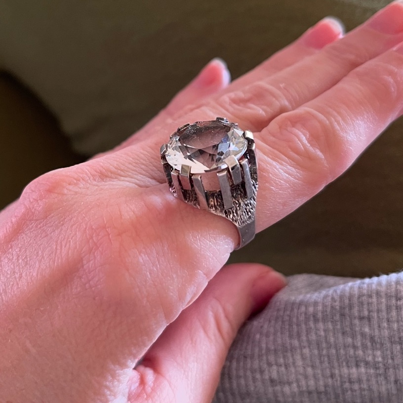 Wow! 1970’s Orneus Guldsmeds Sweden Handmade Sterling Silver Rock Crystal Ring 7